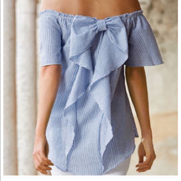 Boston Proper Tops - ⬇️Price Drop New Off-The-Shoulder Stripped Bow Top